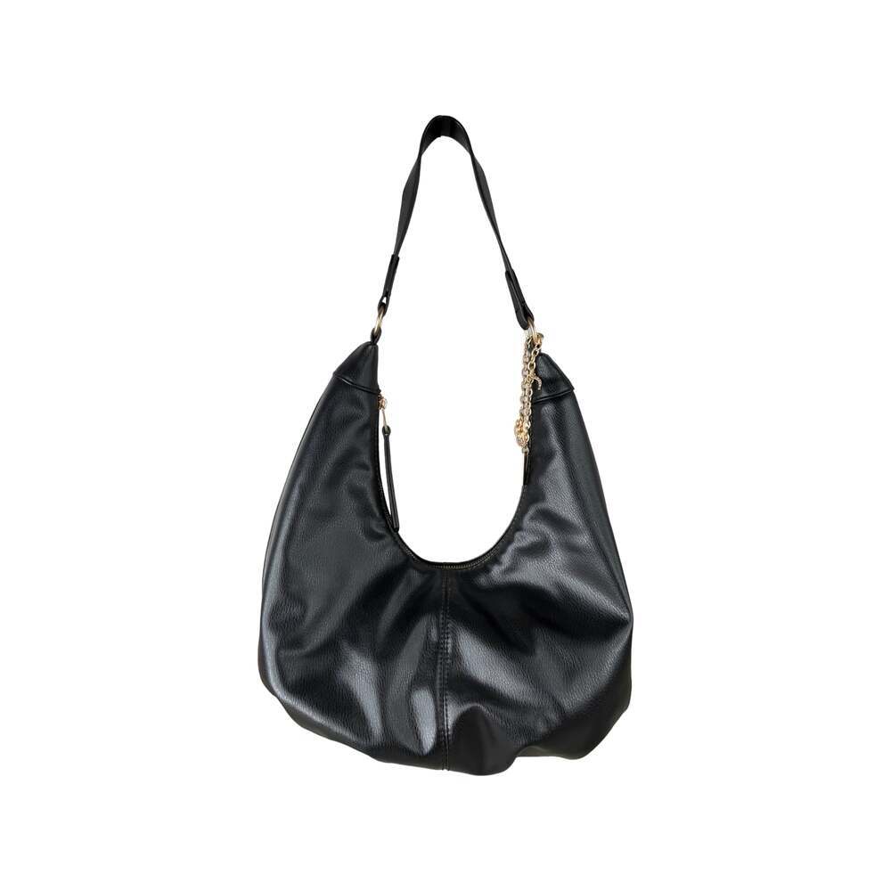 Universal Thread Black Faux Leather Hobo Shoulder Bag with Gold Chain Detail